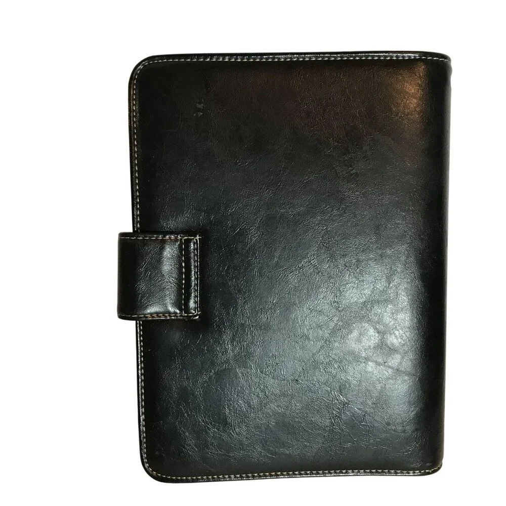 Black Leather Planner Organizer with Snap Closure